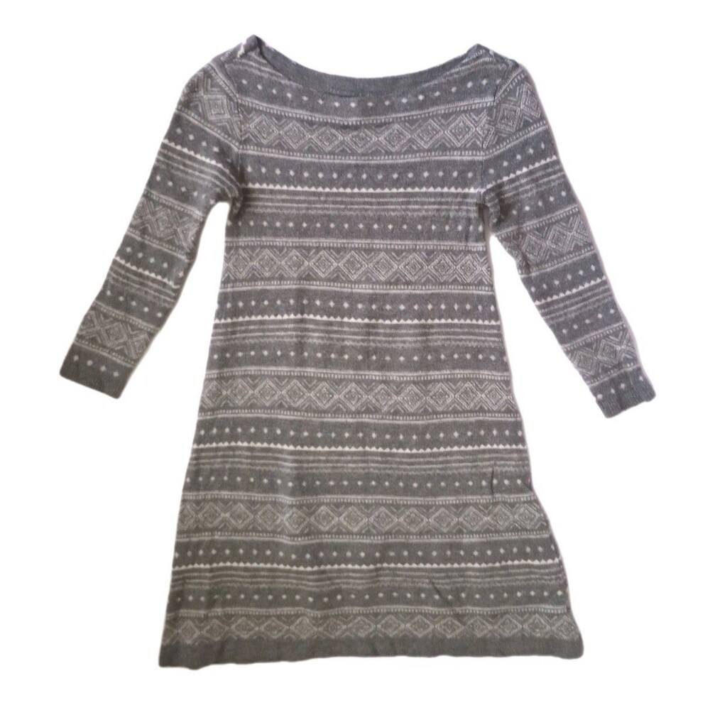 AmericanEagle Gray Patterned Knit Sweater Dress sz XS Juniors 3/4 Sleeve